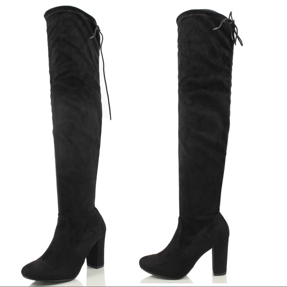 Sexy Black Faux Suede Knee High Block Heel Boot - Picture 5 of 9